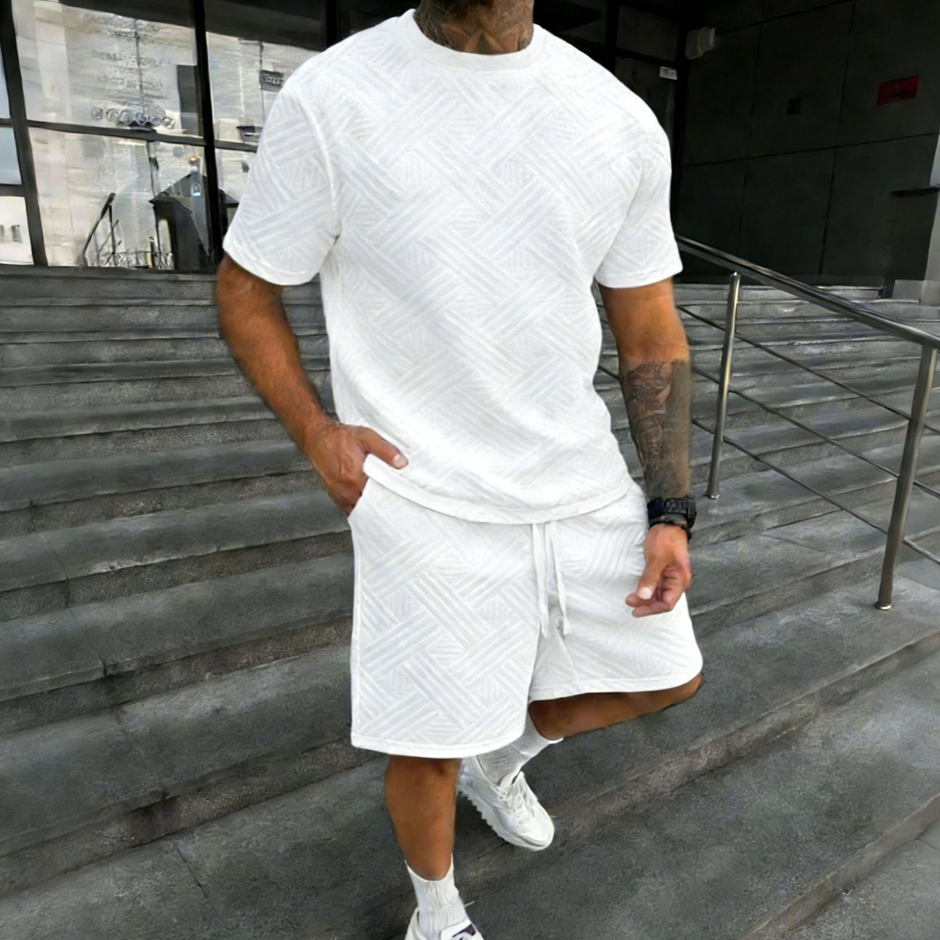 Street Fashion For Man - New men's summer jacquard short-sleeved shirt