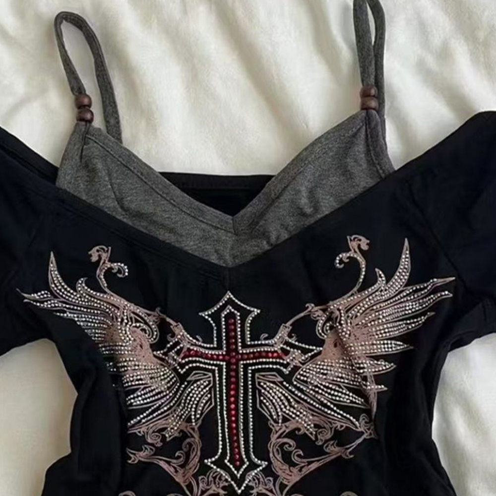 Y2K 90S Black Fake Two-Piece B – Street Fashion China Girl Bewertung und Preis