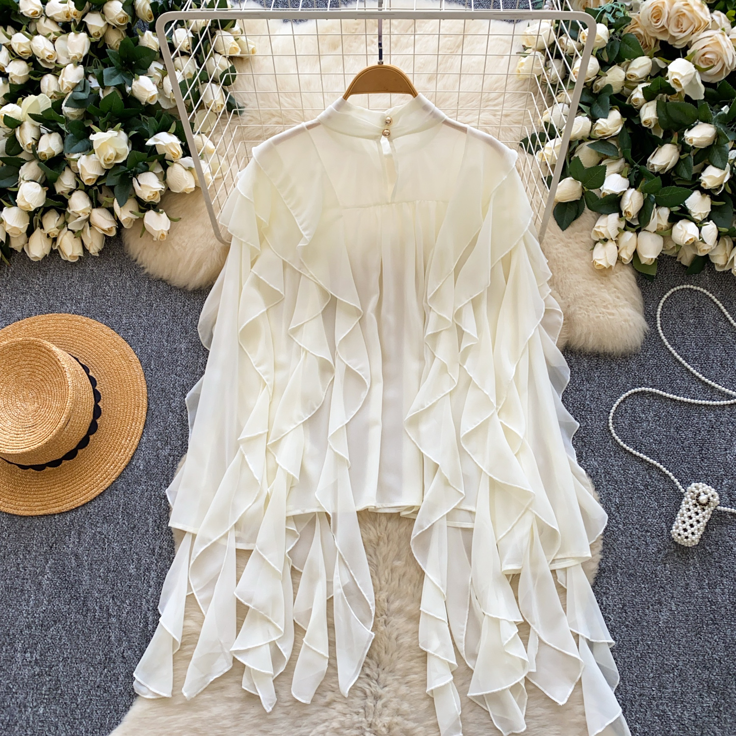 Elegant Sexy ruffle mesh long  – Street Fashion Korean Bewertung und Preis
