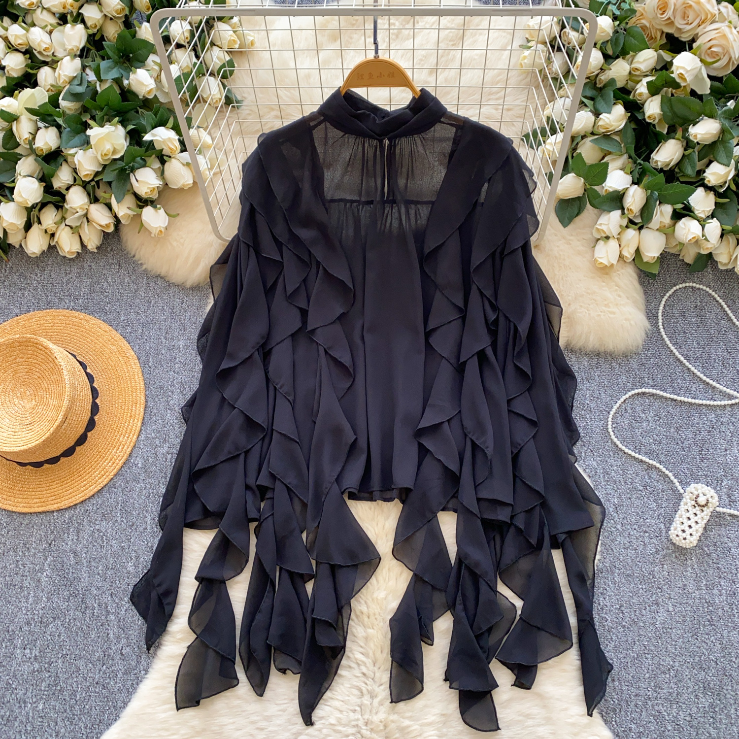 Elegant Sexy ruffle mesh long  – Street Fashion Korean Bewertung und Preis