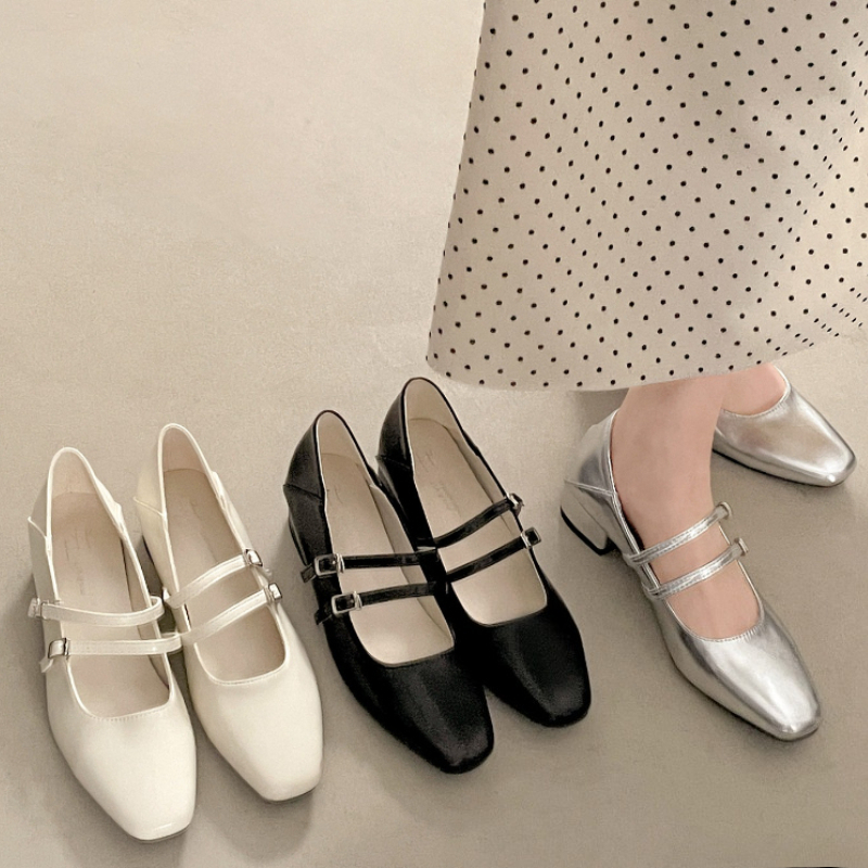 Square Toe Low Heel Women Silv – Street Fashion Lady Bewertung und Preis