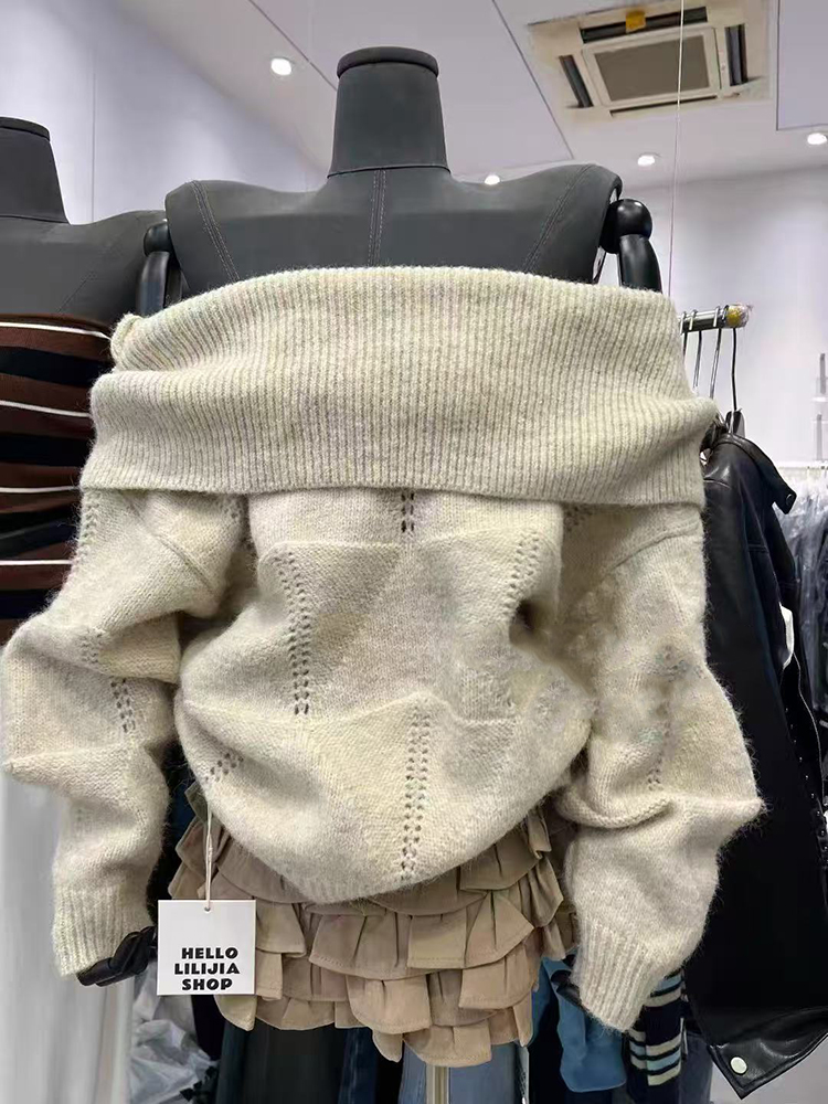 Fashion Slash Neck Knit Sweate – Korean Street Fashion Female Bewertung und Preis